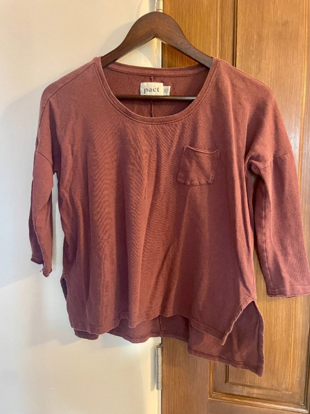 Vintage Pact Organic Cotton/Linen Blend Comfy 3/4 Sleeve Purple Sweatshirt